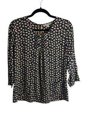 Boden Size 8 Black and Whtie Umbrella Print Blouse Top Funky Pleated Office Prep